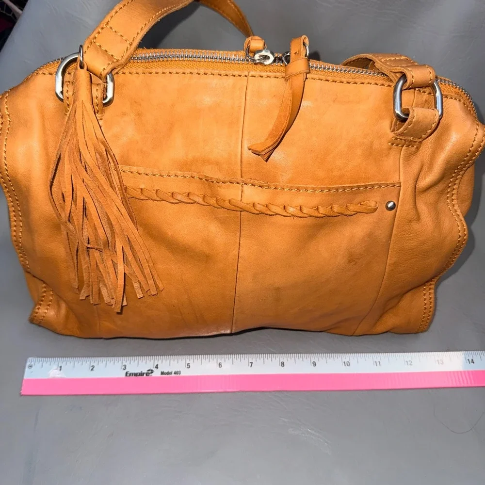 Hobo The Original Mustard Yellow Leather Satchel Braided Tassel Bag